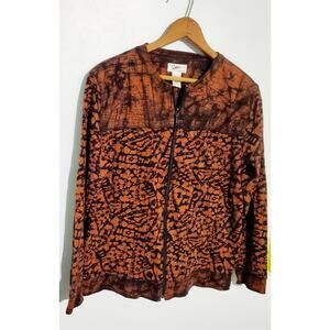 Spa by Chicos Womens Fall Orange Cardigan Size 0 Cabincore Cottagecore Animal